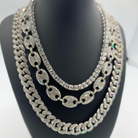 Tennis Chain / Cuban Chain / Gucci Link Chain SET - Picture 2 of 4